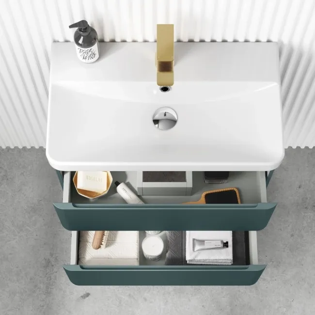 Corsica Midnight Green Wall Hung Slimline Basin Drawer Vanity 600mm