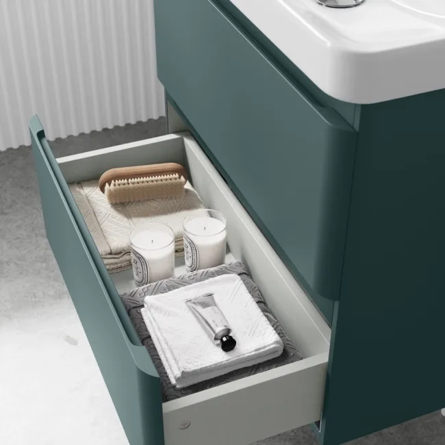 Corsica Midnight Green Wall Hung Slimline Basin Drawer Vanity 600mm