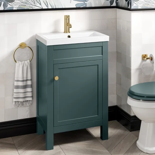 Bermuda Midnight Green Basin Vanity 500mm - Brushed Brass Accents