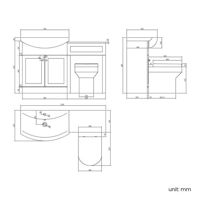 Capri Fog Grey Combination Vanity Basin and Denver Toilet 1350mm - Chrome Handles