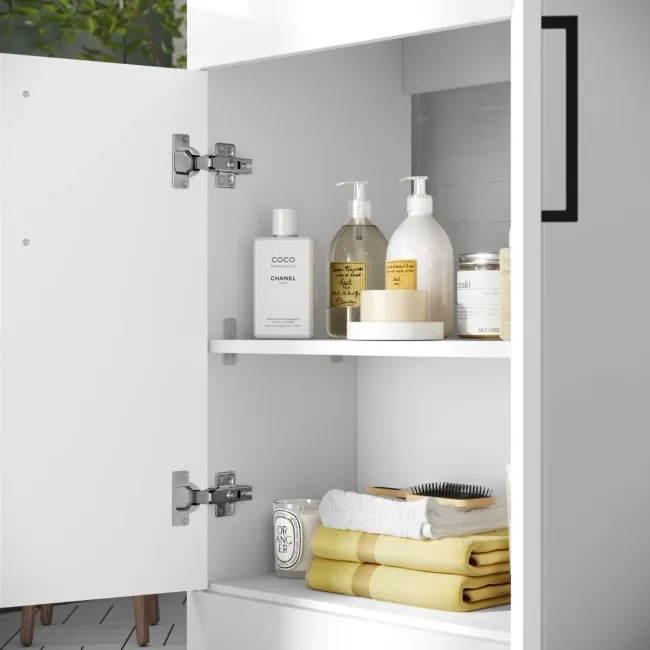 Mersey Gloss White Basin Vanity and Back To Wall Unit 1000mm (Excludes Toilet) - Black Accents