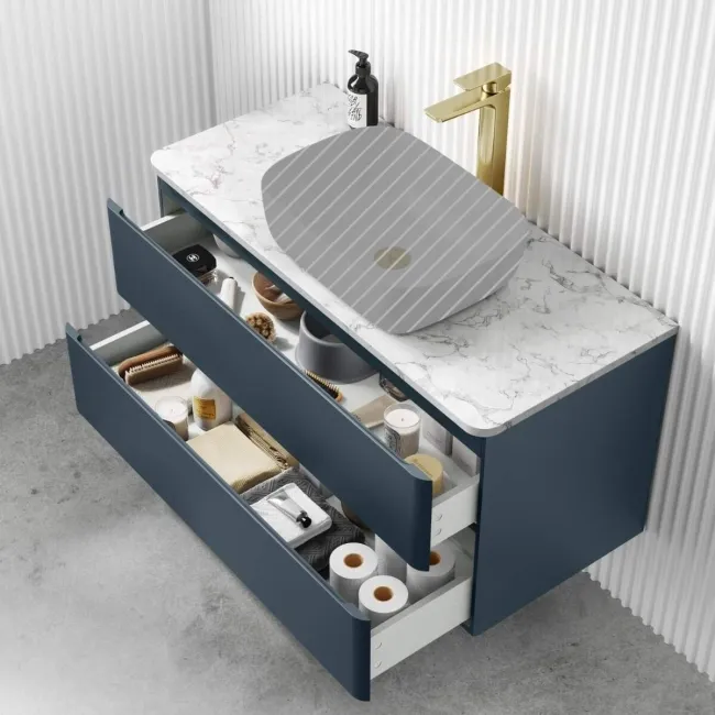 Corsica Inky Blue Drawer Vanity with Marble Top 1000mm - Excludes Counter Top Basin