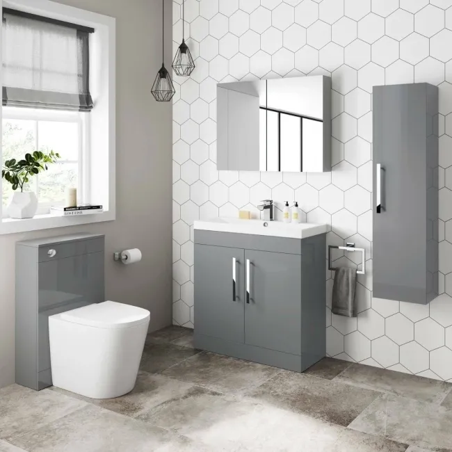 Avon Stone Grey Wall Hung Tall Cabinet Unit 1200x300mm