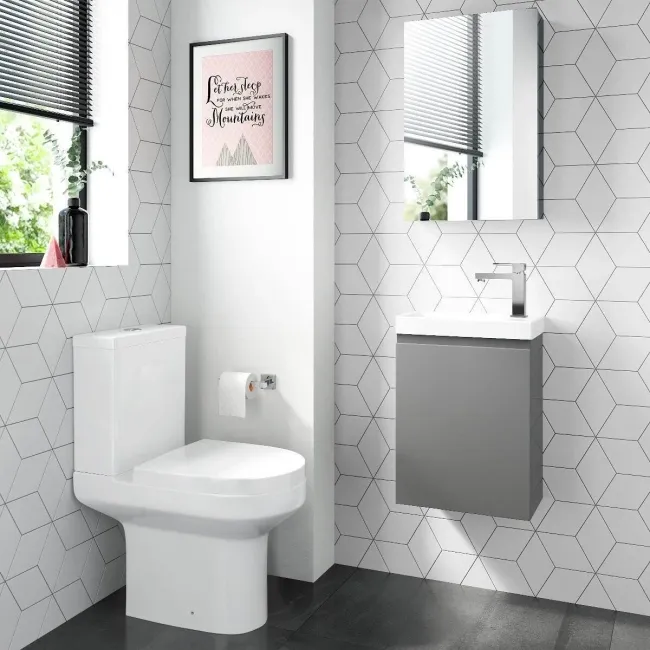 Trent Stone Grey Cloakroom Wall Hung Basin Vanity 400mm and Toilet Set