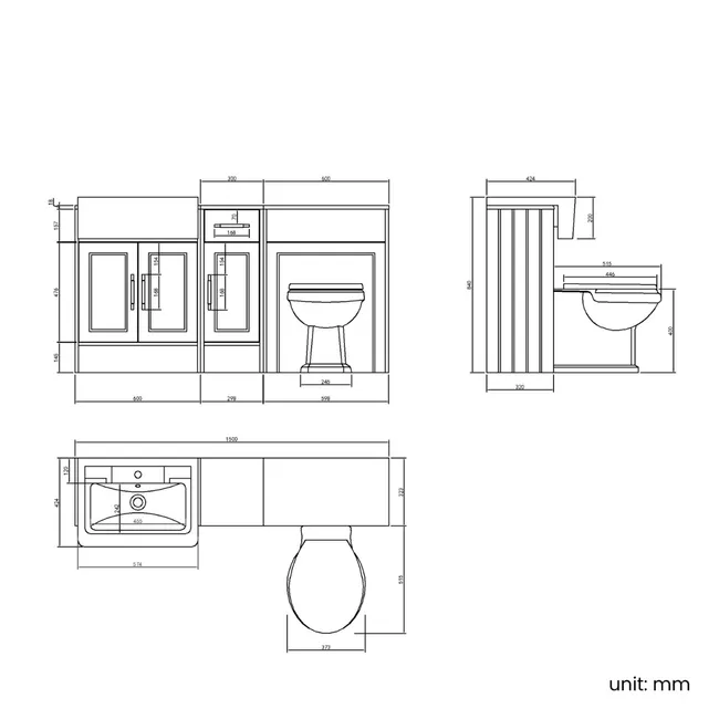Monaco Chalk White Combination Vanity Traditional Basin and Hudson Toilet with Wooden Seat 1500mm - Brass Knurled Handles