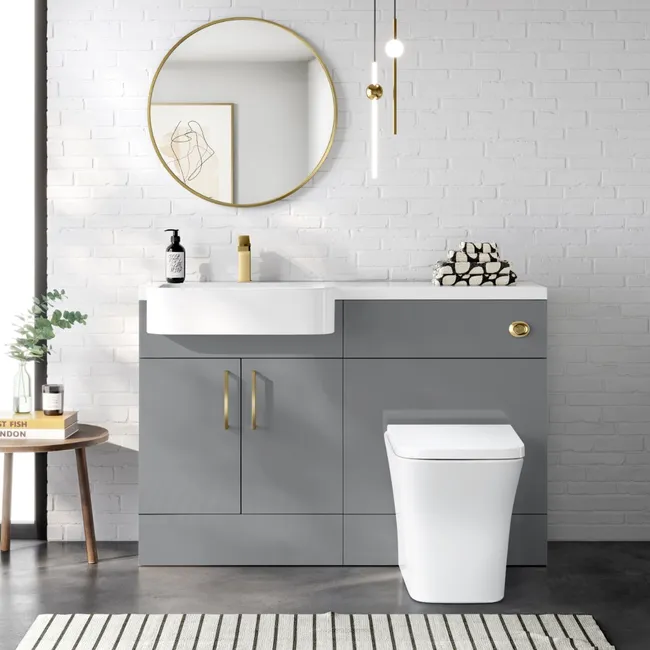 Harper Stone Grey Combination Vanity Basin and Houston Toilet 1200mm - Brushed Brass Accents - Left Handed