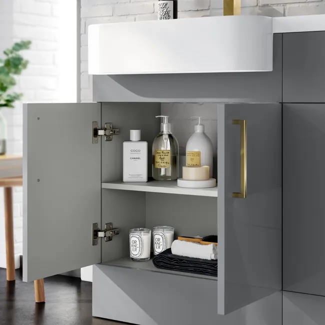 Harper Stone Grey Combination Vanity Basin and Houston Toilet 1200mm - Brushed Brass Accents - Left Handed