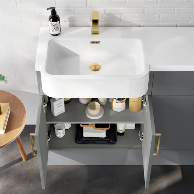 Harper Stone Grey Combination Vanity Basin and Boston Toilet 1200mm - Brushed Brass Accents - Left Handed