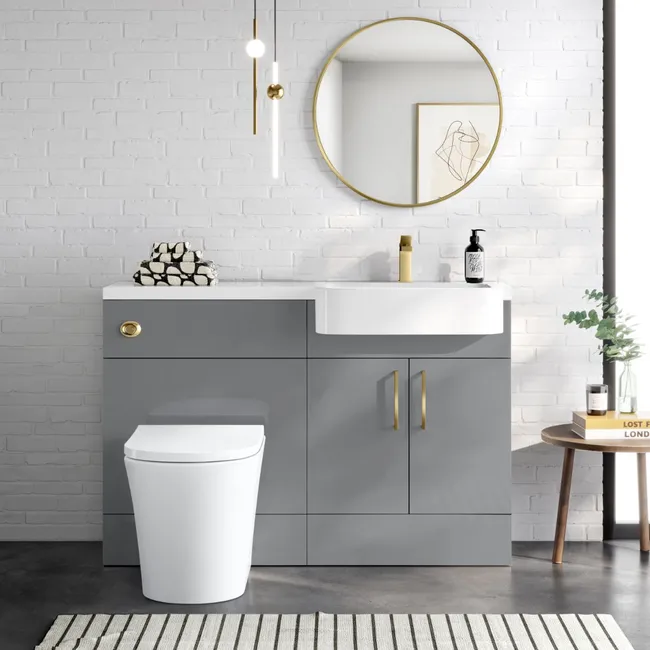 Harper Stone Grey Combination Vanity Basin and Tucson Toilet 1200mm - Brushed Brass Accents - Right Handed