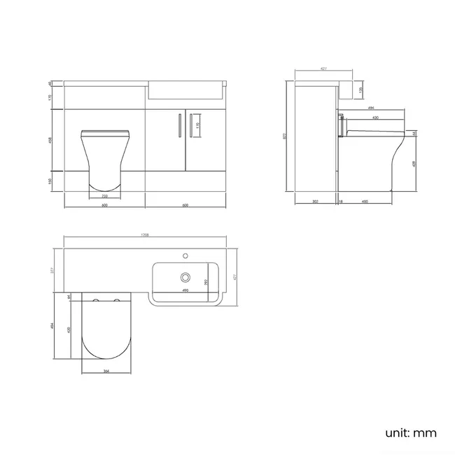 Harper Navy Blue Combination Vanity Basin and Tucson Toilet 1200mm - Brushed Brass Accents - Right Handed