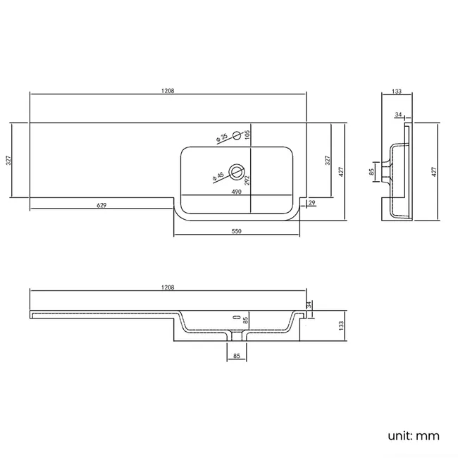 Harper Navy Blue Combination Vanity Basin and Tucson Toilet 1200mm - Brushed Brass Accents - Right Handed