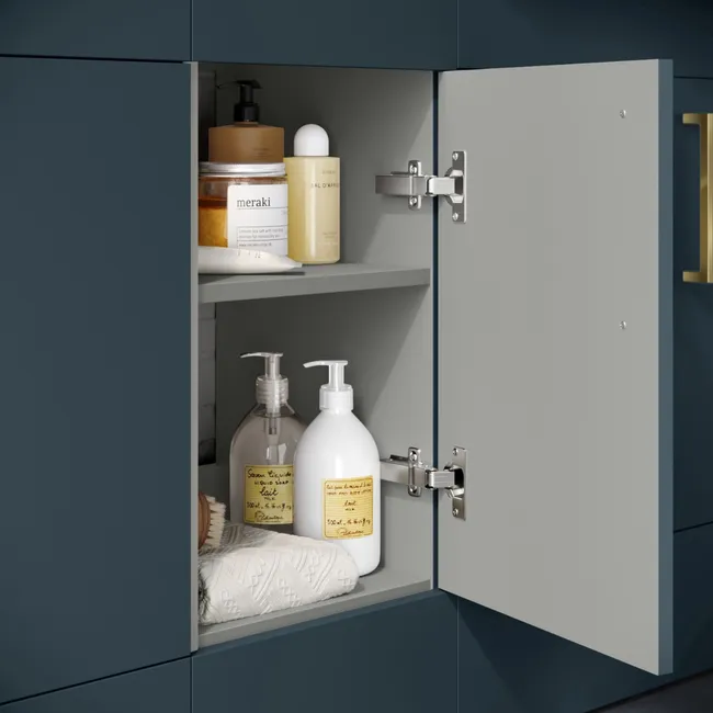 Harper Navy Blue Combination Vanity Basin with Marble Top & Houston Toilet 1500mm - Brushed Brass Accents