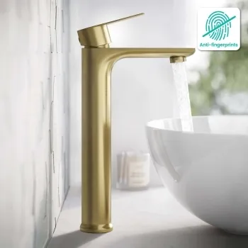 Glen Brushed Brass High Rise Basin Mixer Tap