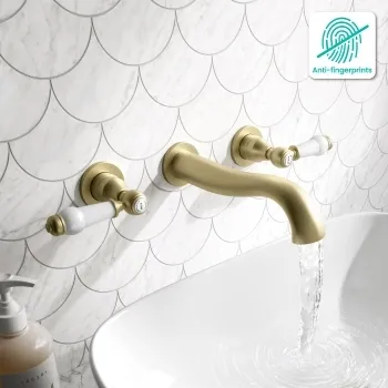 Beauly Traditional Brushed Brass Wall Mounted Basin Mixer Tap