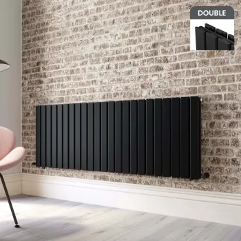Faro Matt Black Double Flat Panel Horizontal Radiator 600x1610mm