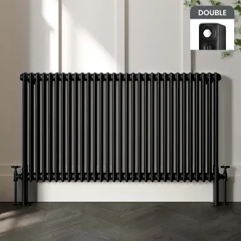 Athens Matt Black Double Column Horizontal Traditional Radiator 750x1415mm