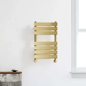 Santorini Brushed Brass Flat Panel Heated Towel Rail 650x400mm