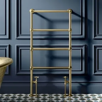 Gibraltar Floor Standing Traditional Brushed Brass Heated Towel Rail 1200x600mm