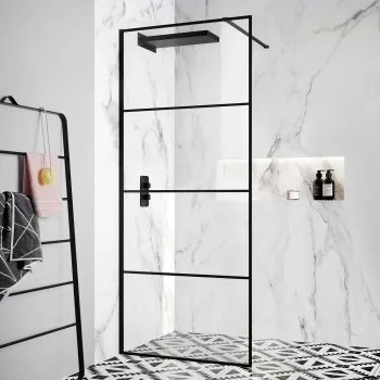 Munich Matt Black Grid Easy Clean 8mm Wet Room Shower Glass Panel 800mm