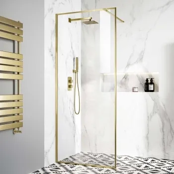 Munich Brushed Brass Framed Easy Clean 8mm Wet Room Shower Glass Panel 800mm
