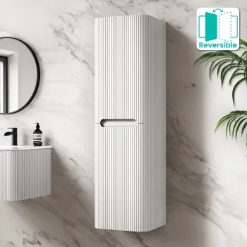 Sorrento Fluted Coastal White Wall Hung Tall Cabinet 1400x400mm