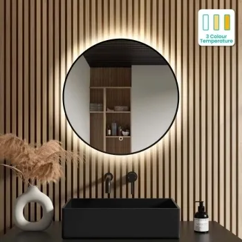  Mollie Black Framed Round Backlit llluminated LED Mirror 600mm 