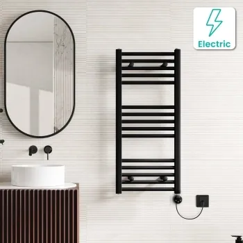 Naples Electric Premium Matt Black Straight Heated Towel Rail 1000x450mm