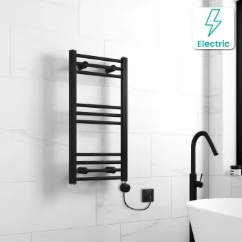 Barcelona Electric Matt Black Straight Heated Towel Rail 800x400mm