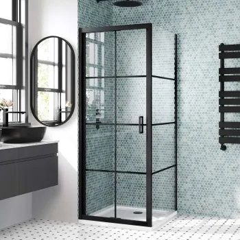 London Matt Black Grid 6mm Bifold Shower Enclosure 700x700mm