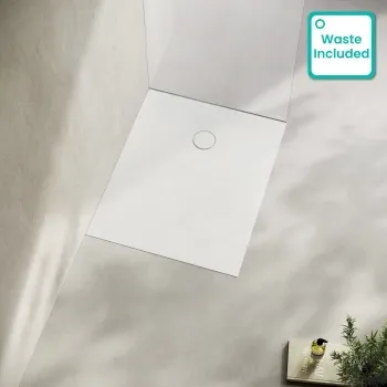Seoul Low Profile Rectangular Matt White Stone Shower Tray 1000x800mm