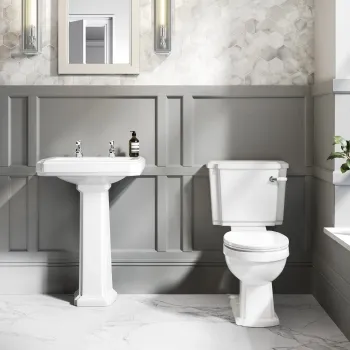 Hudson Traditional Close Coupled Toilet & Pedestal Basin Set - Double Tap Hole
