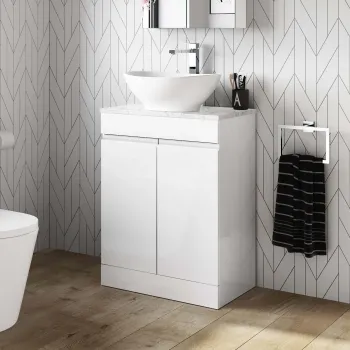Trent Gloss White Vanity with Marble Top & Oval Counter Top Basin 600mm