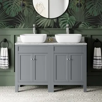 Bermuda Dove Grey Vanity with Marble Top & Curved Counter Top Basin 1200mm