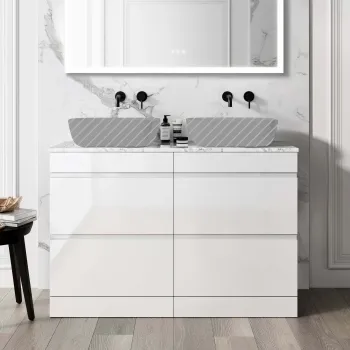 Trent Gloss White Drawer with Marble Top 1200mm - Excludes Counter Top Basins