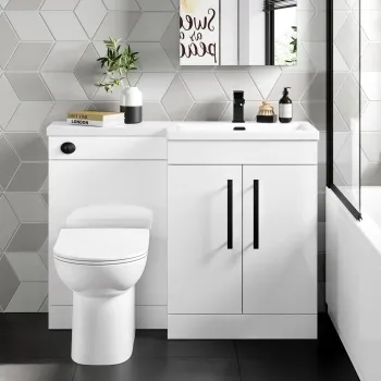 Avon Gloss White Combination Vanity Basin and Aruba Toilet 1100mm - Black Accents - Right Handed