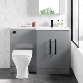 Avon Stone Grey Combination Vanity Basin and Atlanta Toilet 1100mm - Black Accents - Right Handed