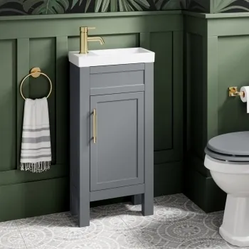 Bermuda Dove Grey Cloakroom Basin Vanity 400mm - Brass Knurled Handles