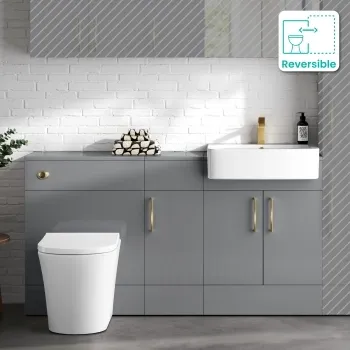 Harper Stone Grey Combination Vanity Basin and Tucson Toilet 1500mm - Brushed Brass Accents
