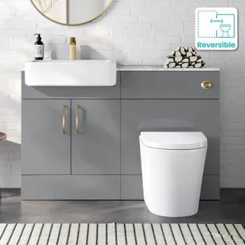 Harper Stone Grey Combination Vanity Basin with Marble Top & Boston Toilet 1200mm - Brushed Brass Accents