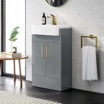 Harper Stone Grey Vanity with Semi Recessed Basin 500mm - Brushed Brass Accents