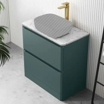 Corsica Midnight Green Drawer Vanity with Marble Top 800mm - Excludes Counter Top Basin