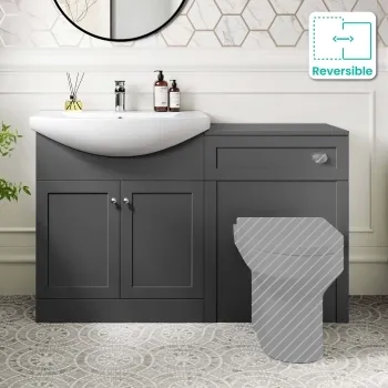 Capri Slate Grey Basin Vanity and Back To Wall Unit 1350mm (Excludes Toilet) - Chrome Handles