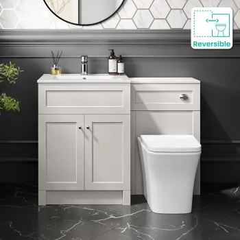 Milos Cotton White Combination Vanity Basin and Houston Toilet 1100mm - Chrome Handles