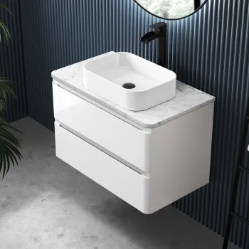Corsica Gloss White Wall Hung Drawer Vanity with Marble Top & Marin Basin 800mm