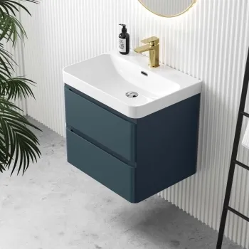 Corsica Inky Blue Wall Hung Basin Drawer Vanity 600mm