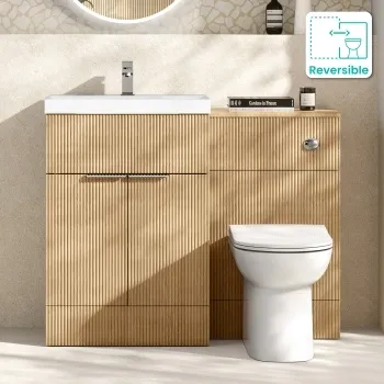 Havana Fluted Country Oak Combination Vanity Basin and Aruba Toilet 1100mm - Chrome Handles