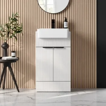 Sicily Fluted Coastal White Vanity with Semi Recessed Basin 500mm - Black Accents
