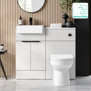 Sicily Fluted Coastal White Combination Vanity Basin and Miami Toilet 1000mm - Black Accents