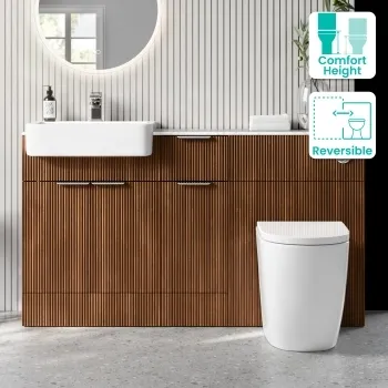 Sicily Fluted Black Walnut Combination Vanity Basin with Marble Top & Utah Comfort Height Toilet 1500mm - Chrome Handles