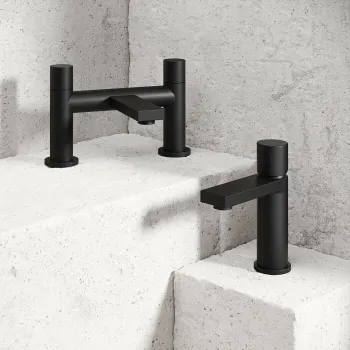 Tyne Matt Black Basin & Bath Mixer Tap Set